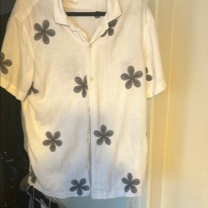 C&C California White Shirt with Black Floral Design